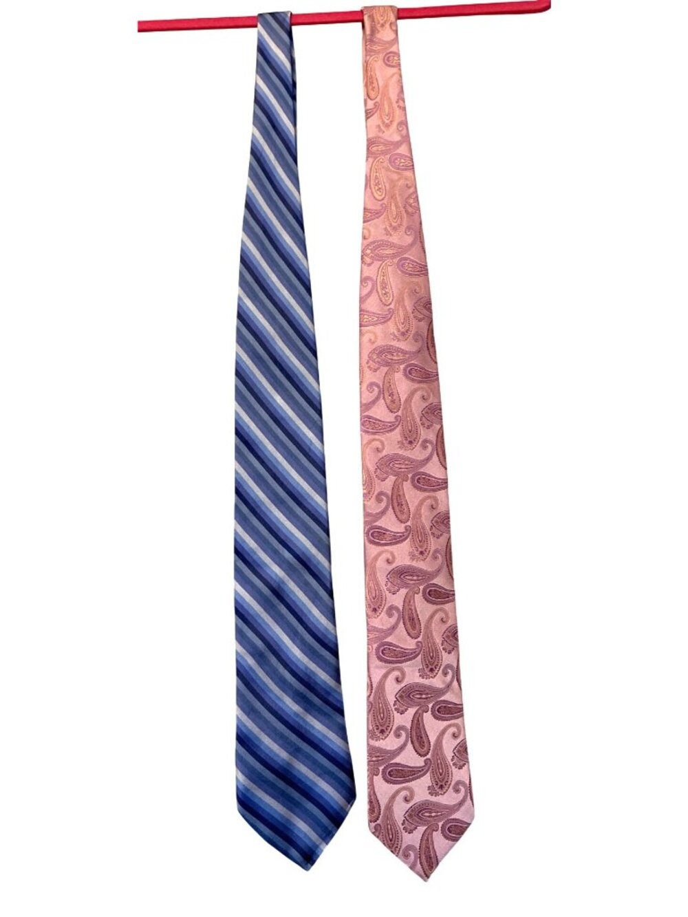 Lot Of 2 Ike Behar Silk Ties Pink Paisley Blue Stripe